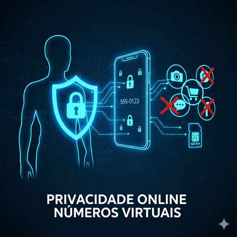 Ilustração de um cadeado digital sobre um notebook, representando a segurança e privacidade online com números virtuais.