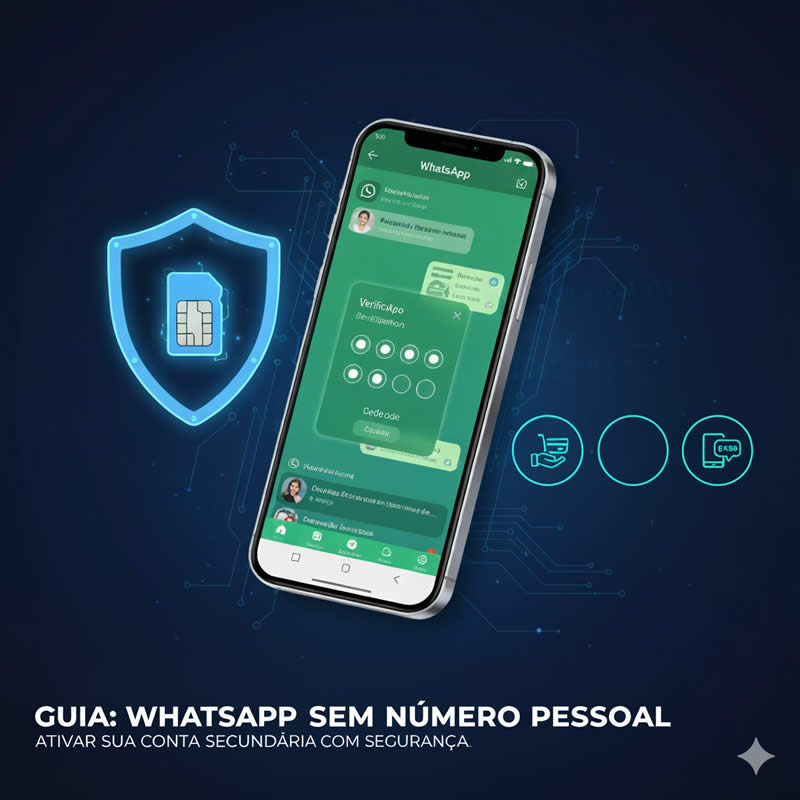 Smartphone na mão de uma pessoa, com o logo do WhatsApp na tela, ilustrando a ativação de uma nova conta.